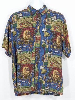 Vtg Kahala Wine Drinking Colorful Hawaiian Aloha Shirt Men, USA Made Rayon. Sz M